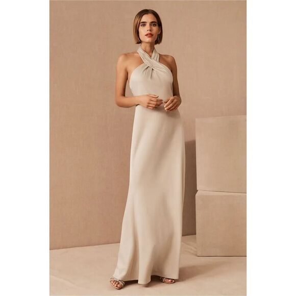 BHLDN Dress Womens 0 Ruby Twist Halter Satin Gown Champagne Elegant Bridesmaids - Picture 13 of 13